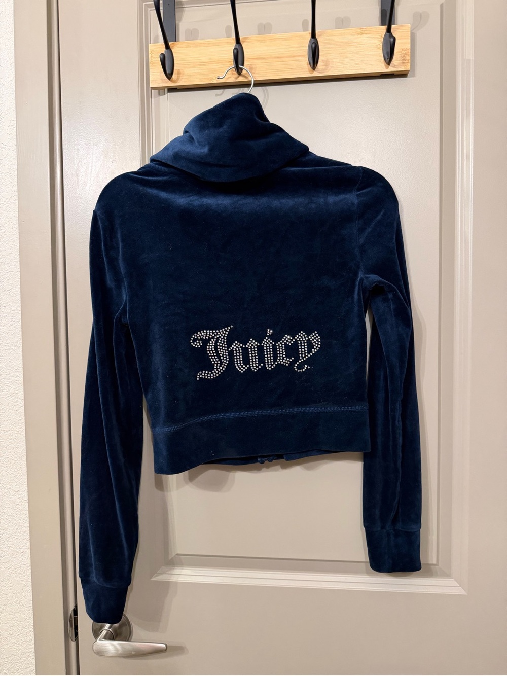 Juicy Couture Navy Velour Rhinestone Logo Track Jacket